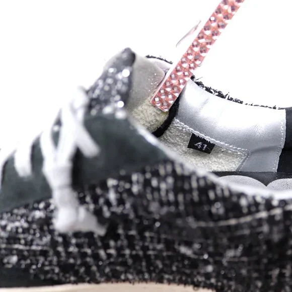 P448 Size 41 John Shaka Sneakers Black White Tweed & Suede - Picture 15 of 15